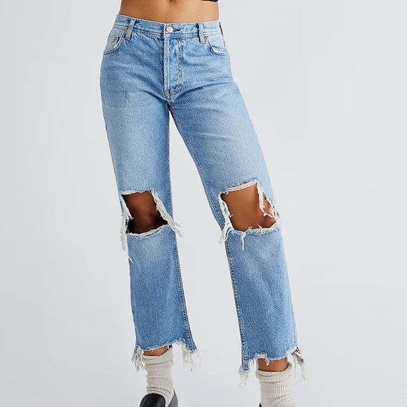 Free People Denim - NWT Feel People Maggie Mid-Rise Straight-Leg Jeans Size 26 Light Stone Wash